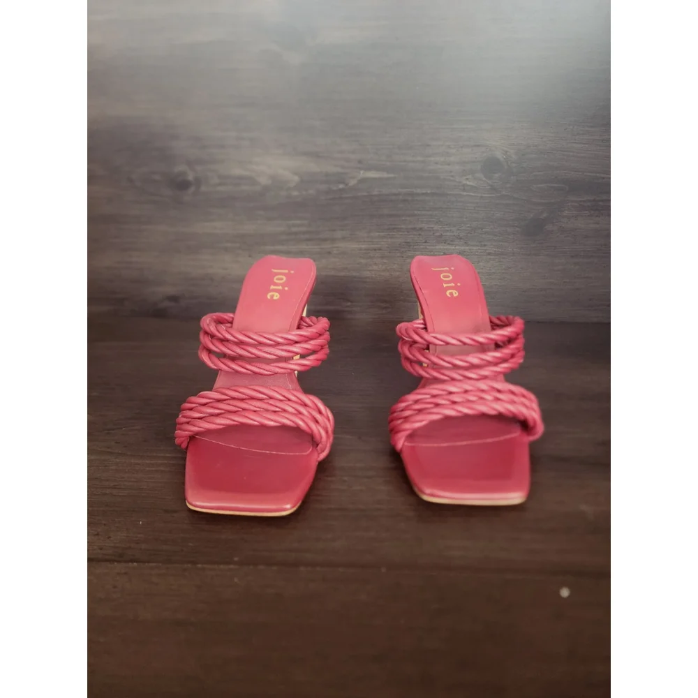 JOIE Giulianna LEATHER Braided Strappy Mule Wood Block Heel Sandals 8 M Wine Red - Picture 7 of 16